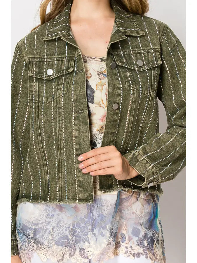 Rory Denim Jacket with Sparkles Olive
