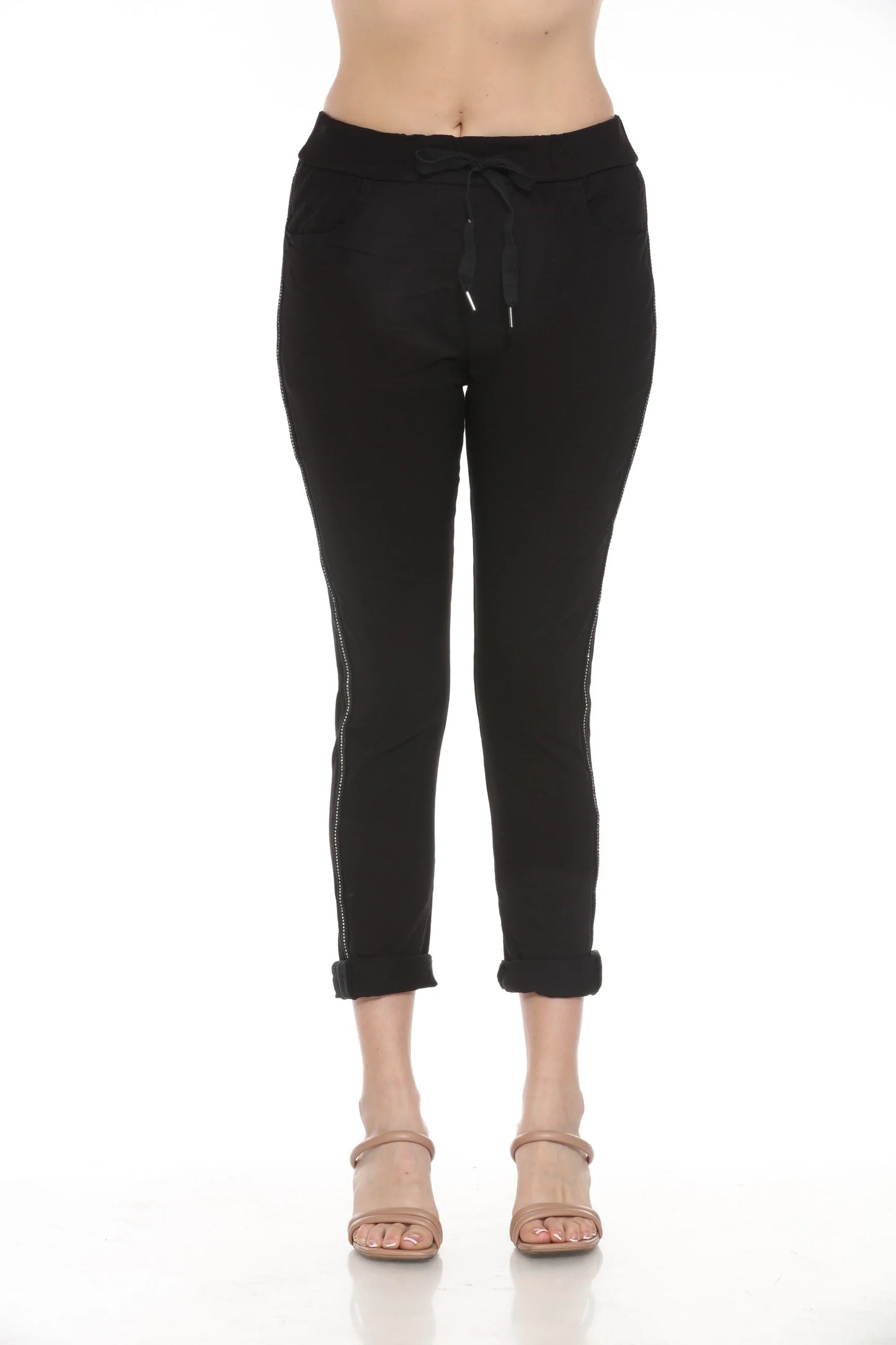 Janna Rhinestone Stretch Pants Black