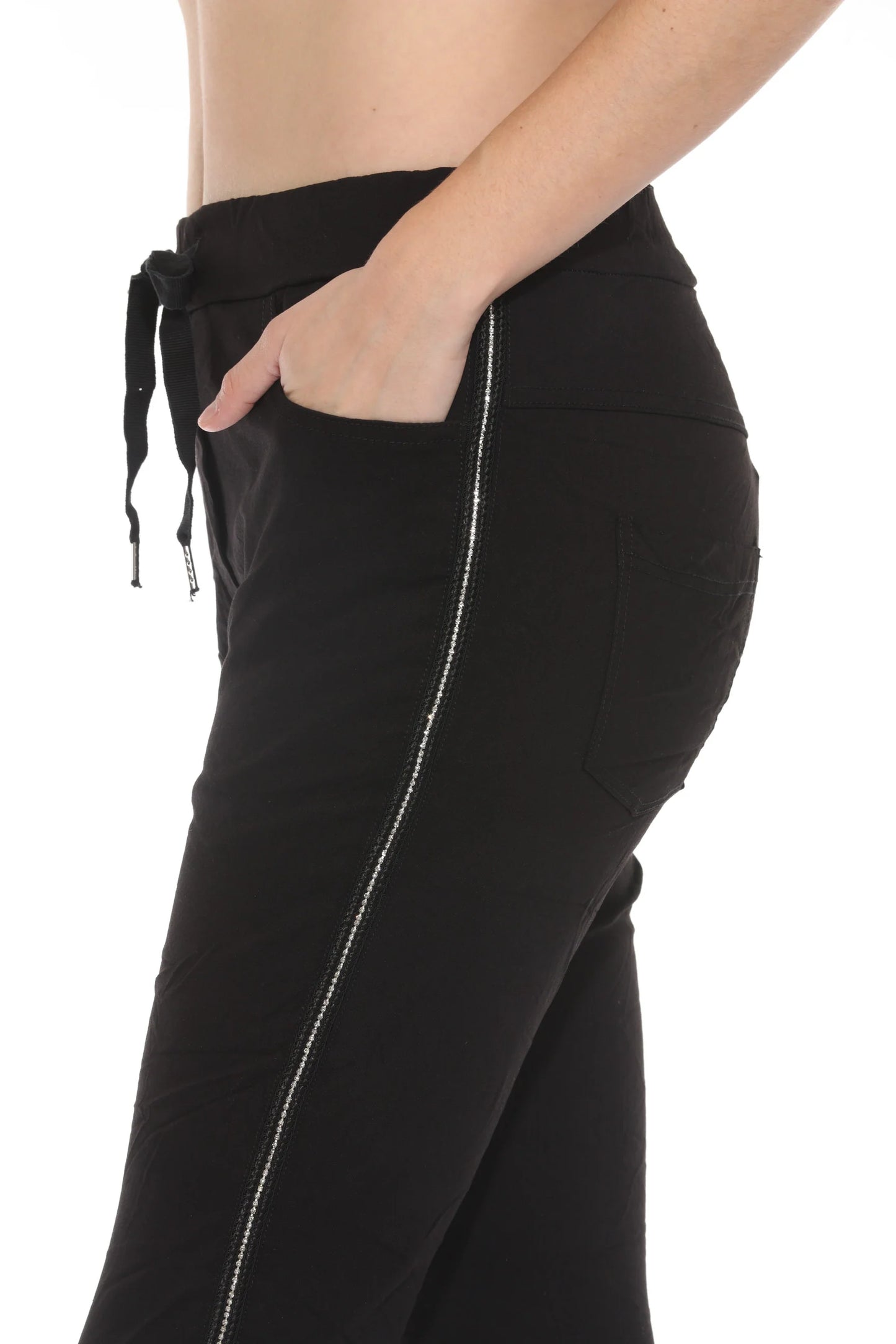 Janna Rhinestone Stretch Pants Black