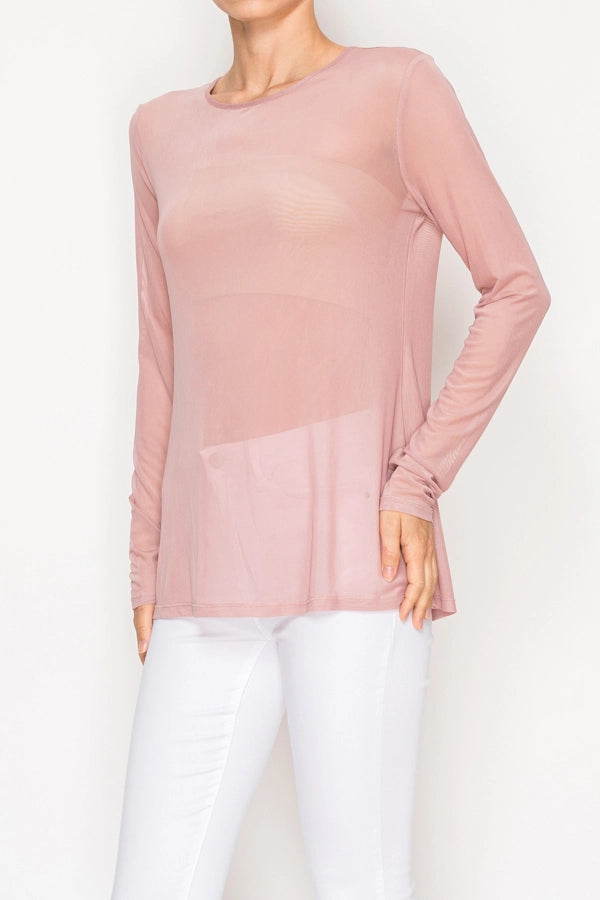 Rosa Mesh Long Sleeve Top Dusty Rose