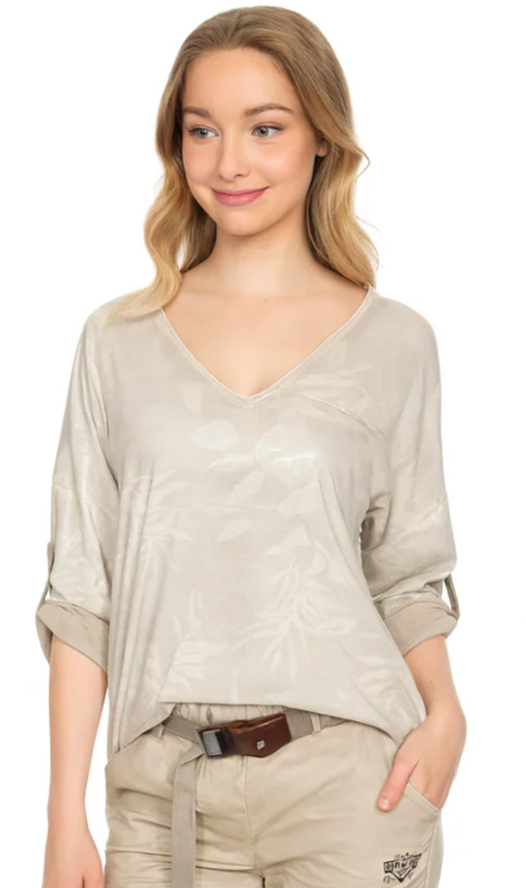 Ivory Leaf Print Top