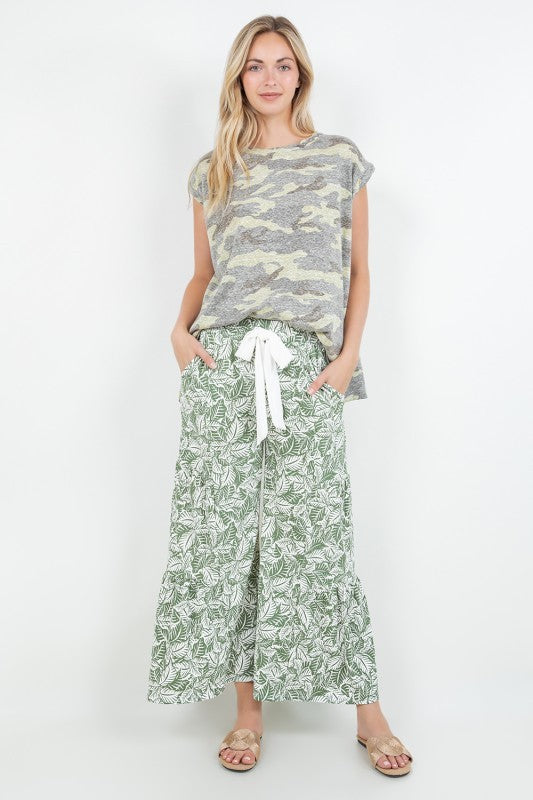 Callista Rib Print Ankle Pants Olive