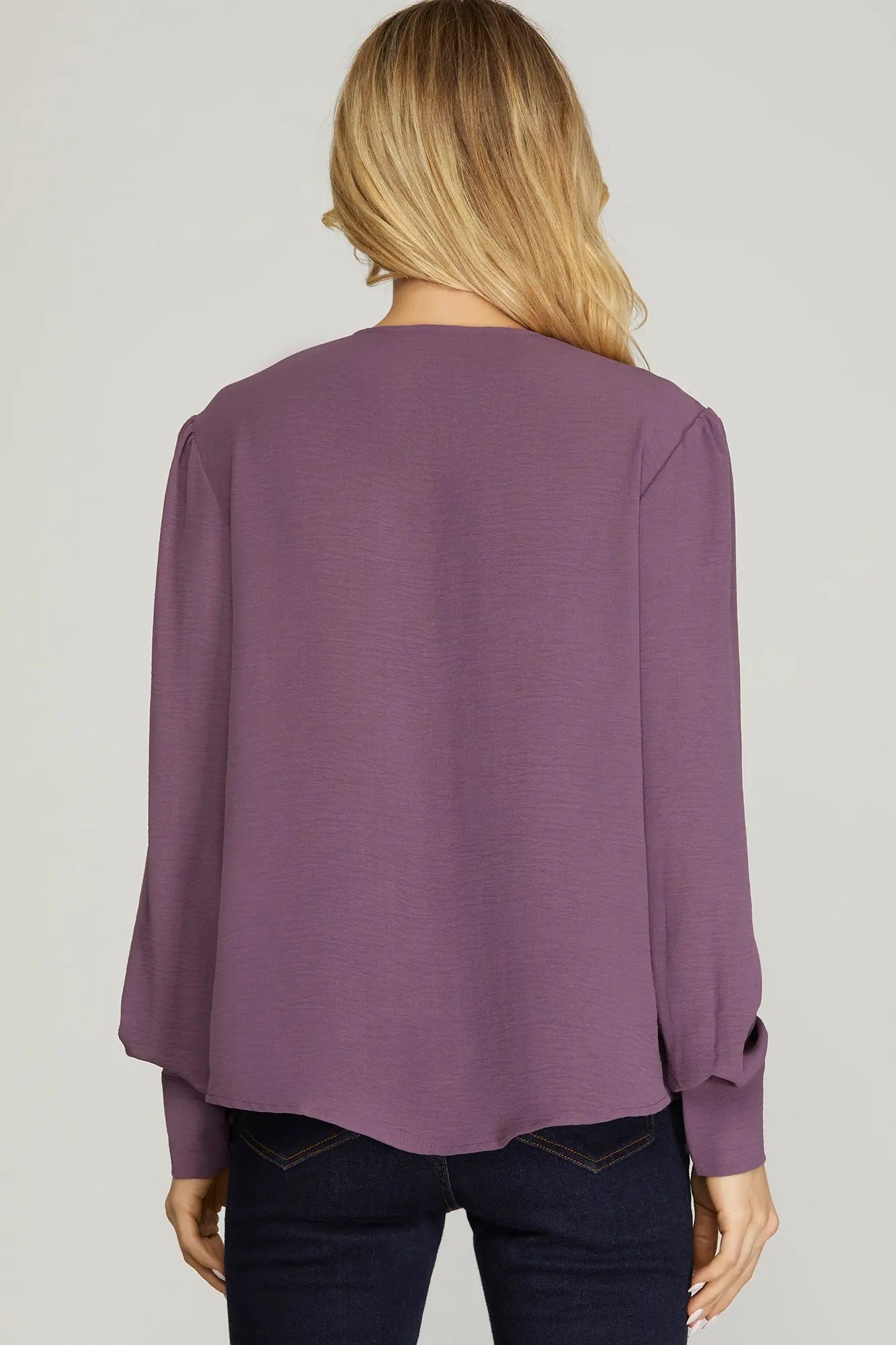 Madeline Long Sleeve Surplice Woven Top Misty Purple