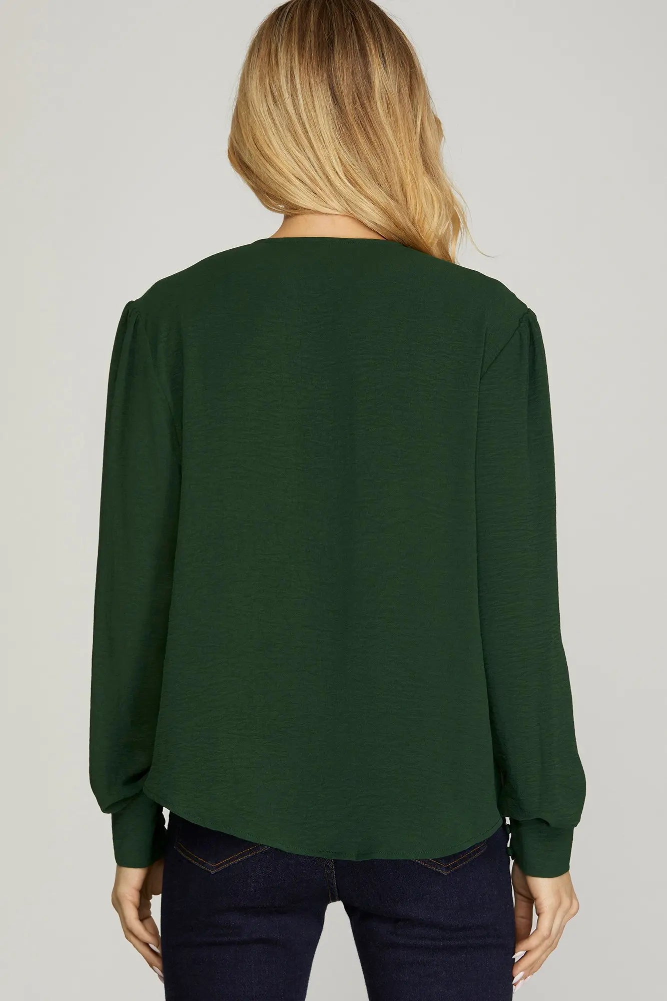 Madeline Long Sleeve Surplice Woven Top Sea Green