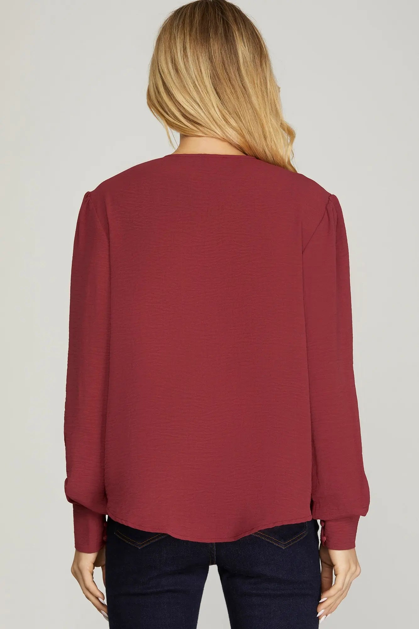 Madeline Long Sleeve Surplice Woven Top Terracotta