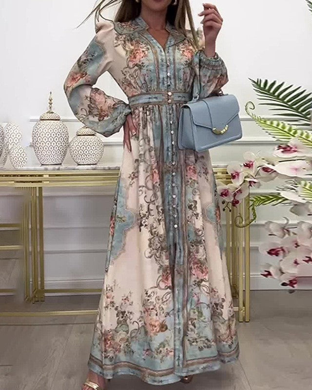 Gisella Vintage Boho Floral Print Pleated Dress