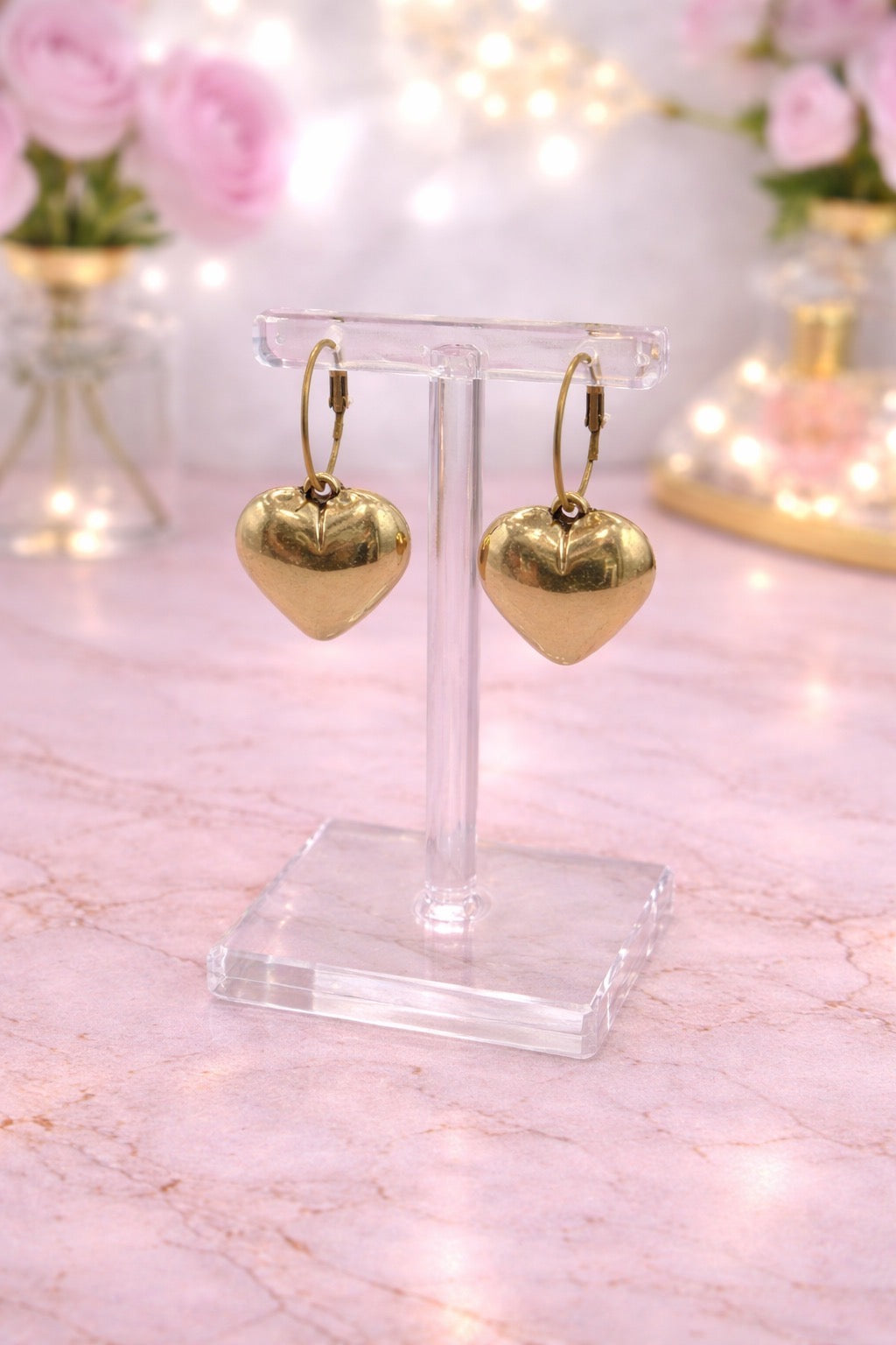 Gold Bubble Heart Earrings