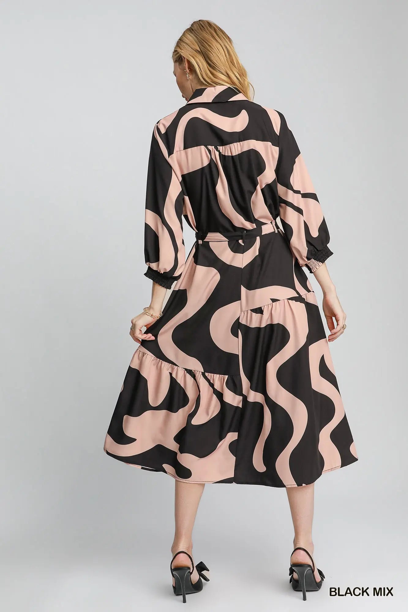 Kayla Button Down Midi Dress Black Mix