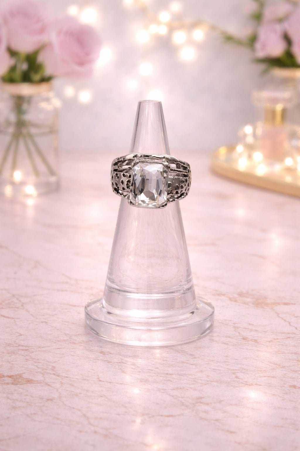 Clear Crystal Silver Ring