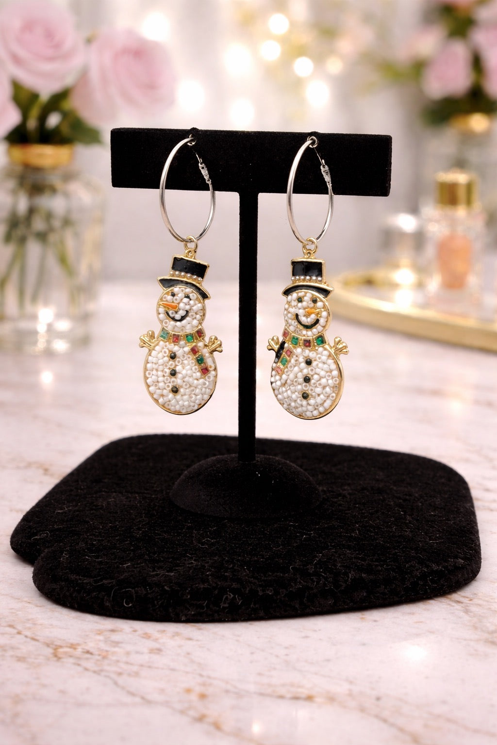 Beaded Snowman Earrings