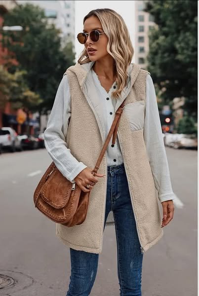 Sherpa Lined 3/4 length Puffer Vest Beige