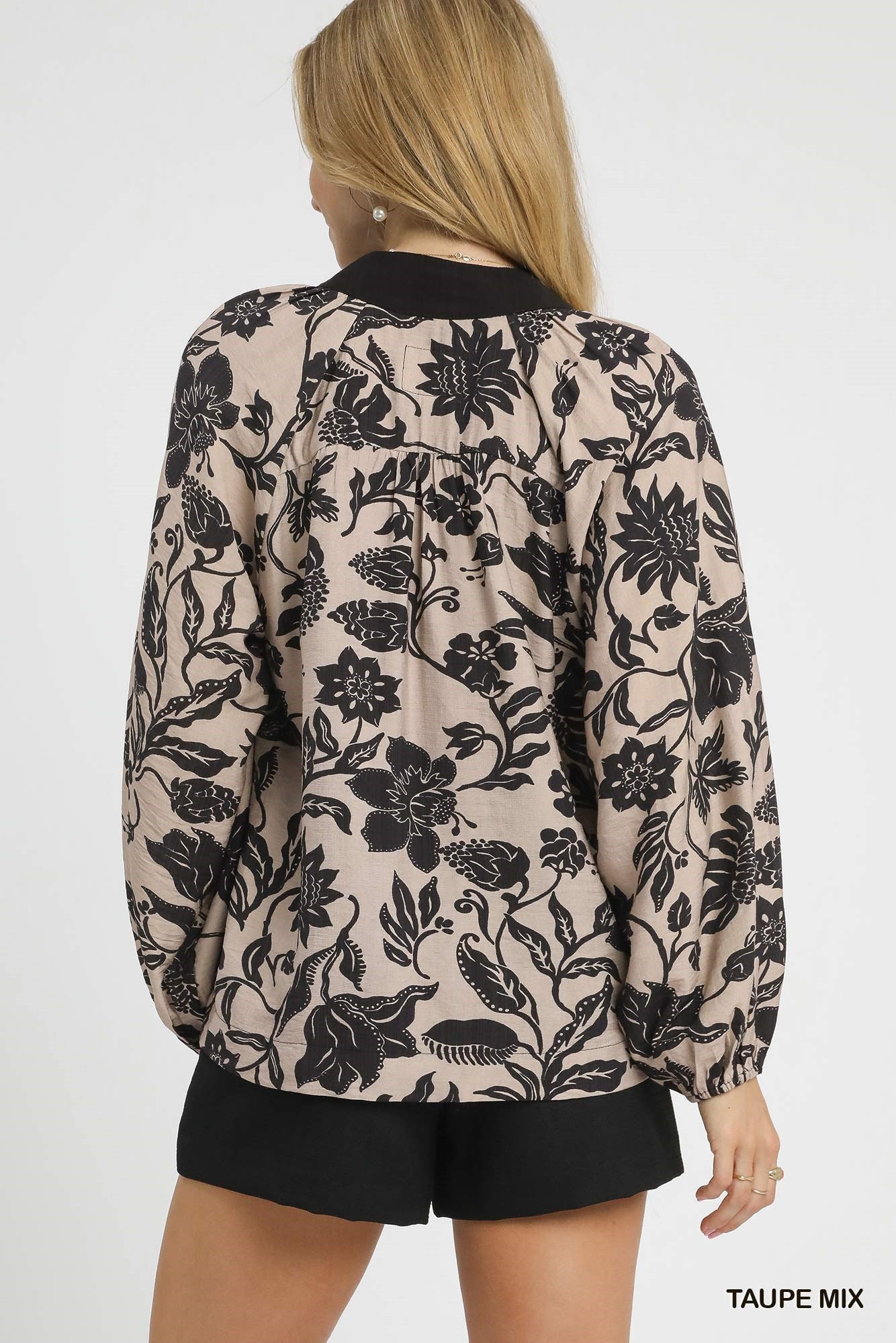 Esme Two Tone Floral Print Top Taupe Mix