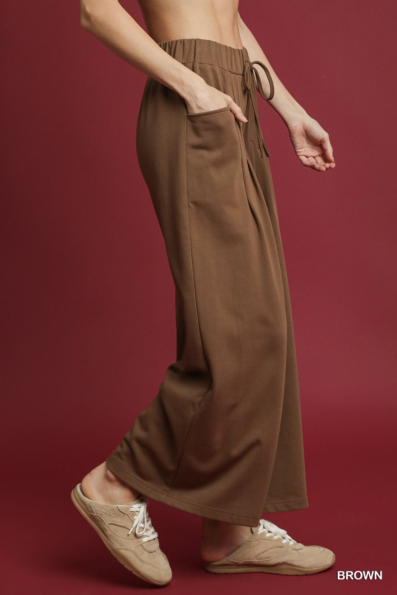 Blake French Terry Wide-Leg Drawstring Pants Brown
