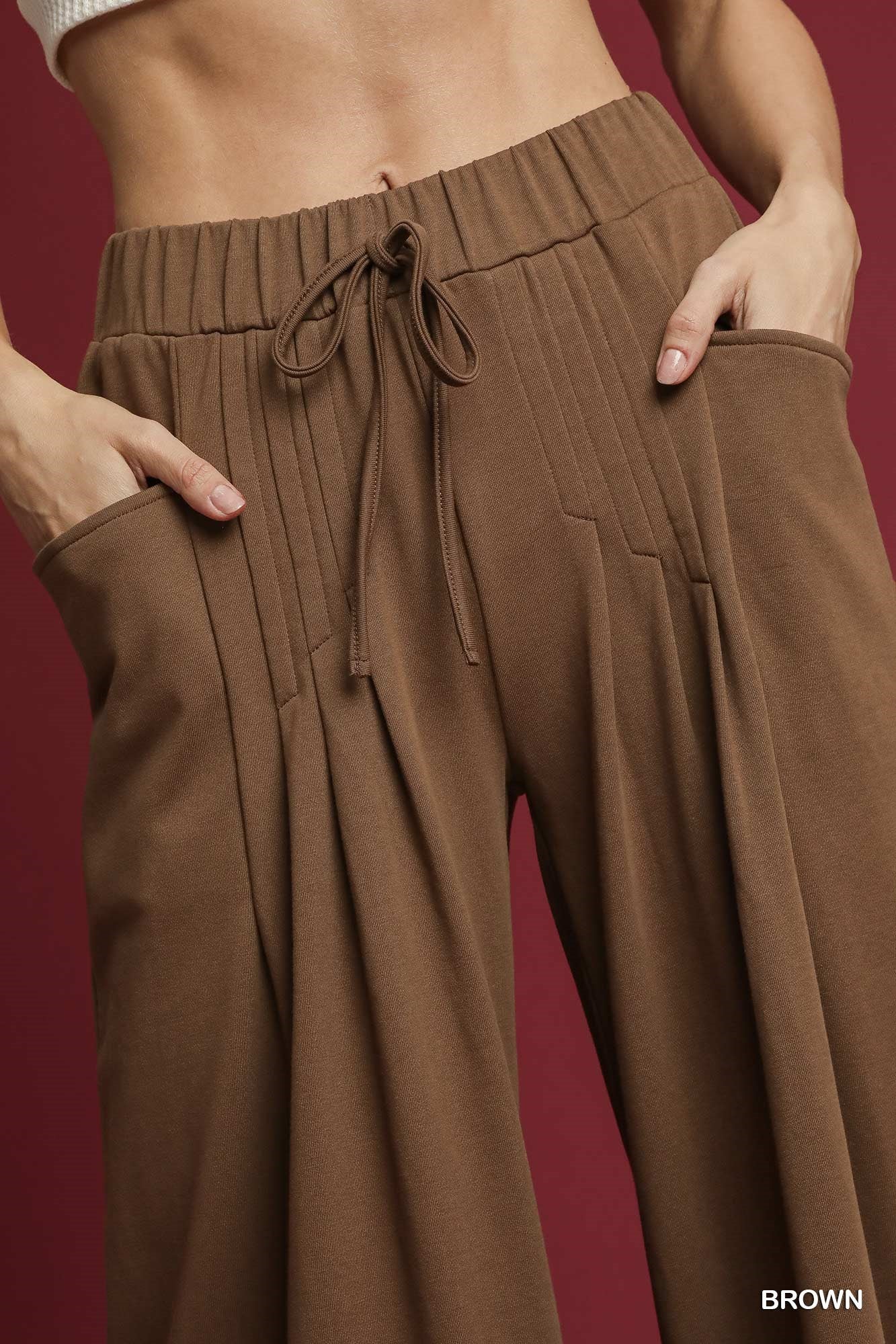 Blake French Terry Wide-Leg Drawstring Pants Brown
