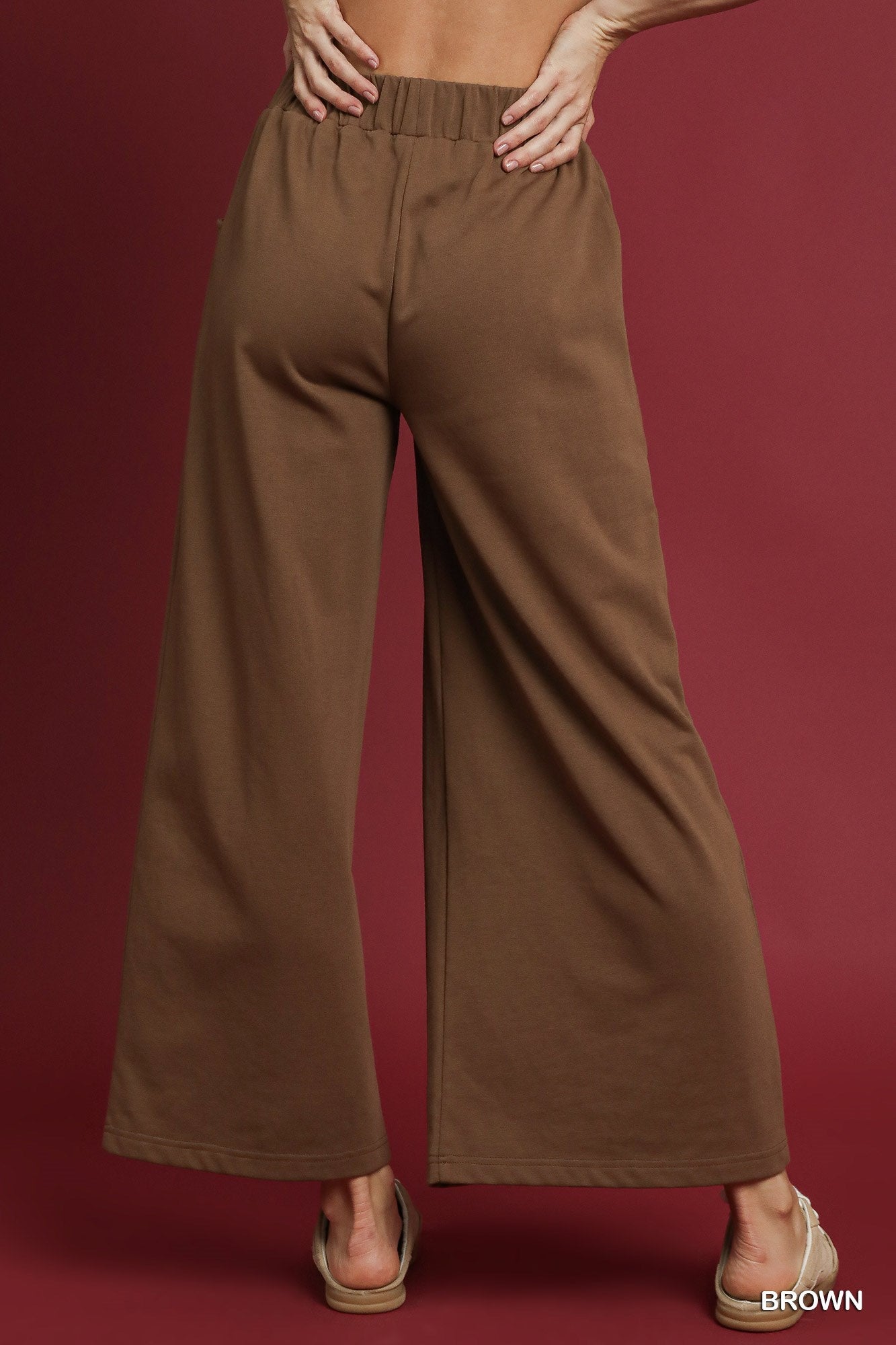 Blake French Terry Wide-Leg Drawstring Pants Brown