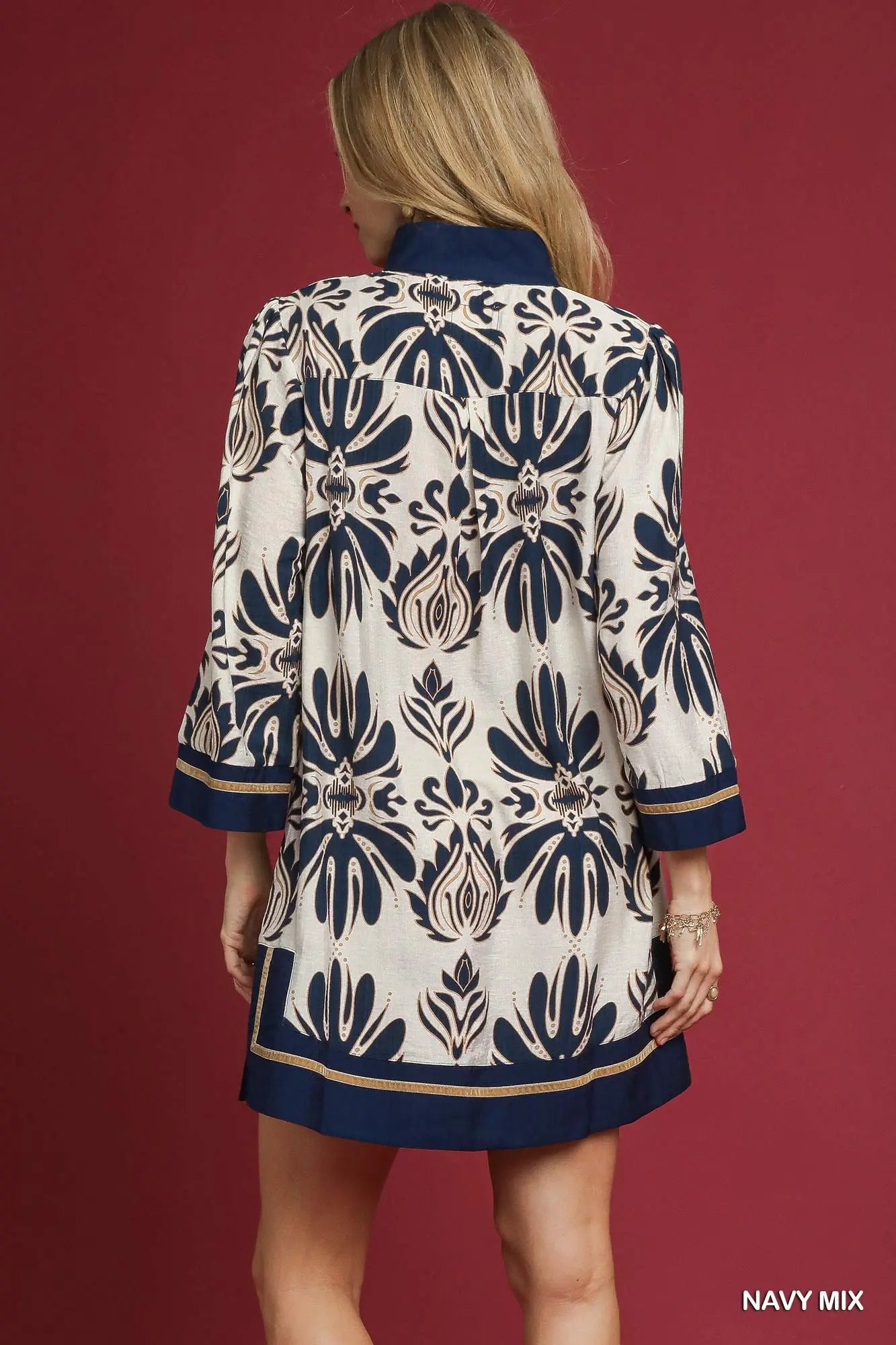 Brooke baroque floral tunic top with gold trim navy mix
