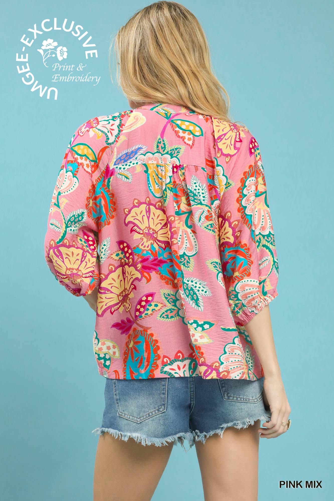 Elara Paisley Print V-Neck Top Pink Mix