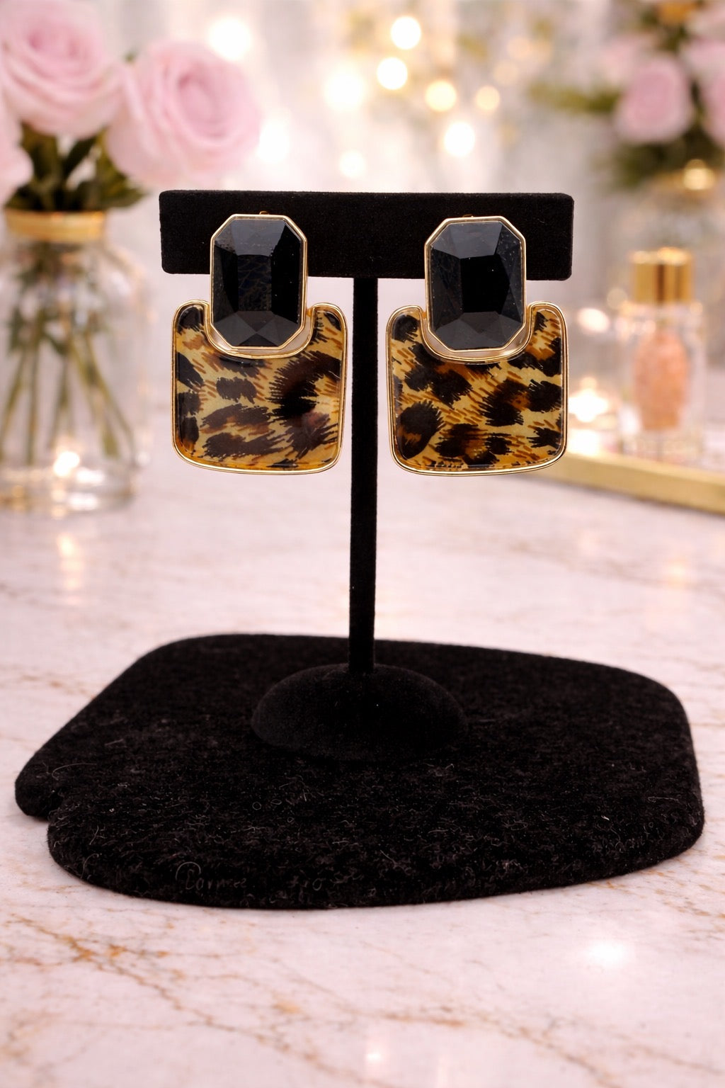 Jet Leopard Earrings