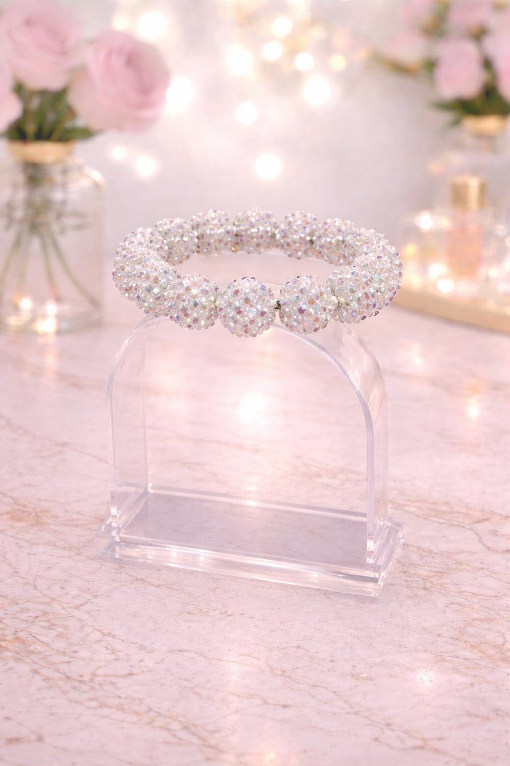White Large Crystal Bead Bracelet