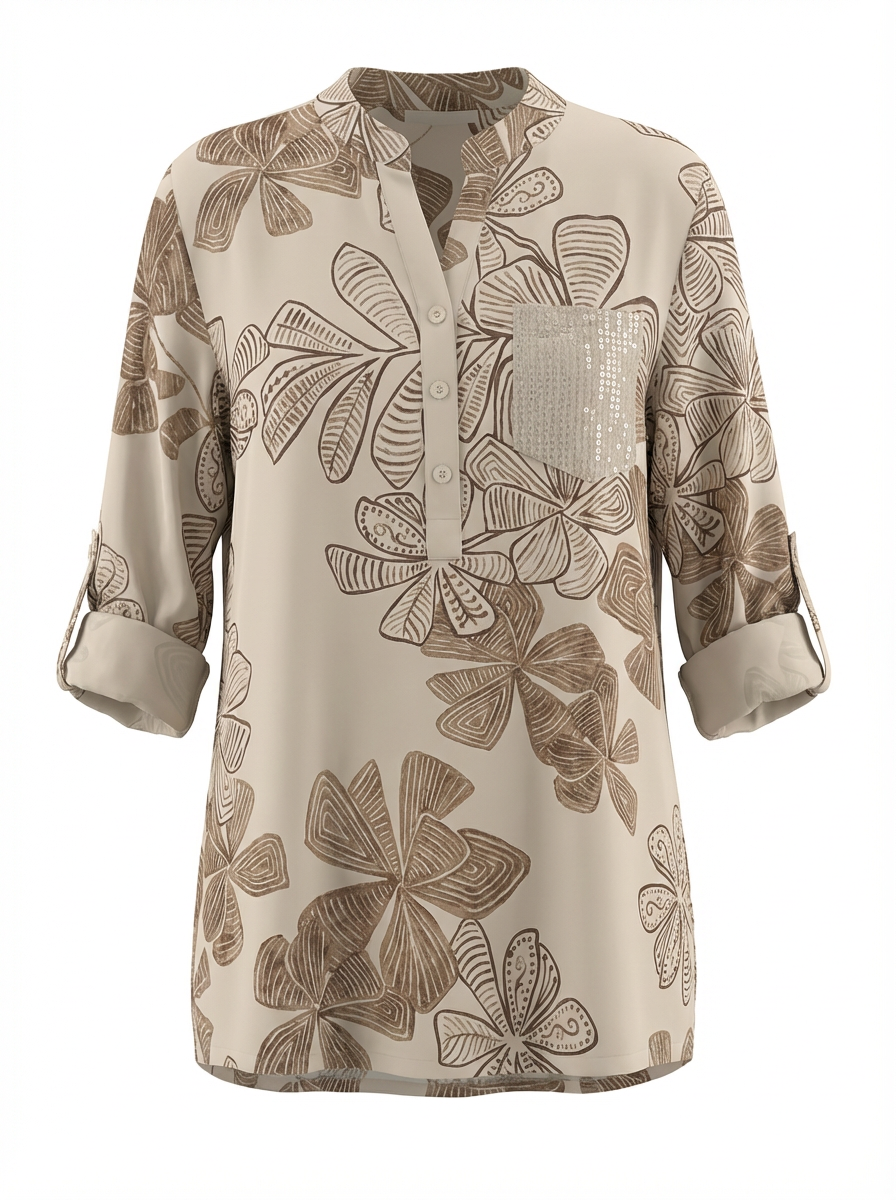 Paloma Printed One Pocket Sequin Top Brown Floral