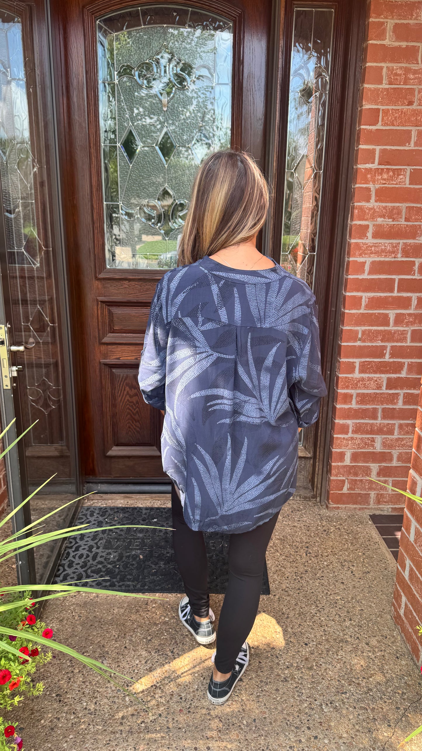 Paloma Printed One Pocket Sequin Top Blue
