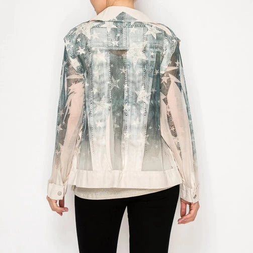 Celeste Faux Suede Mesh Trimmed Blue Star Jacket