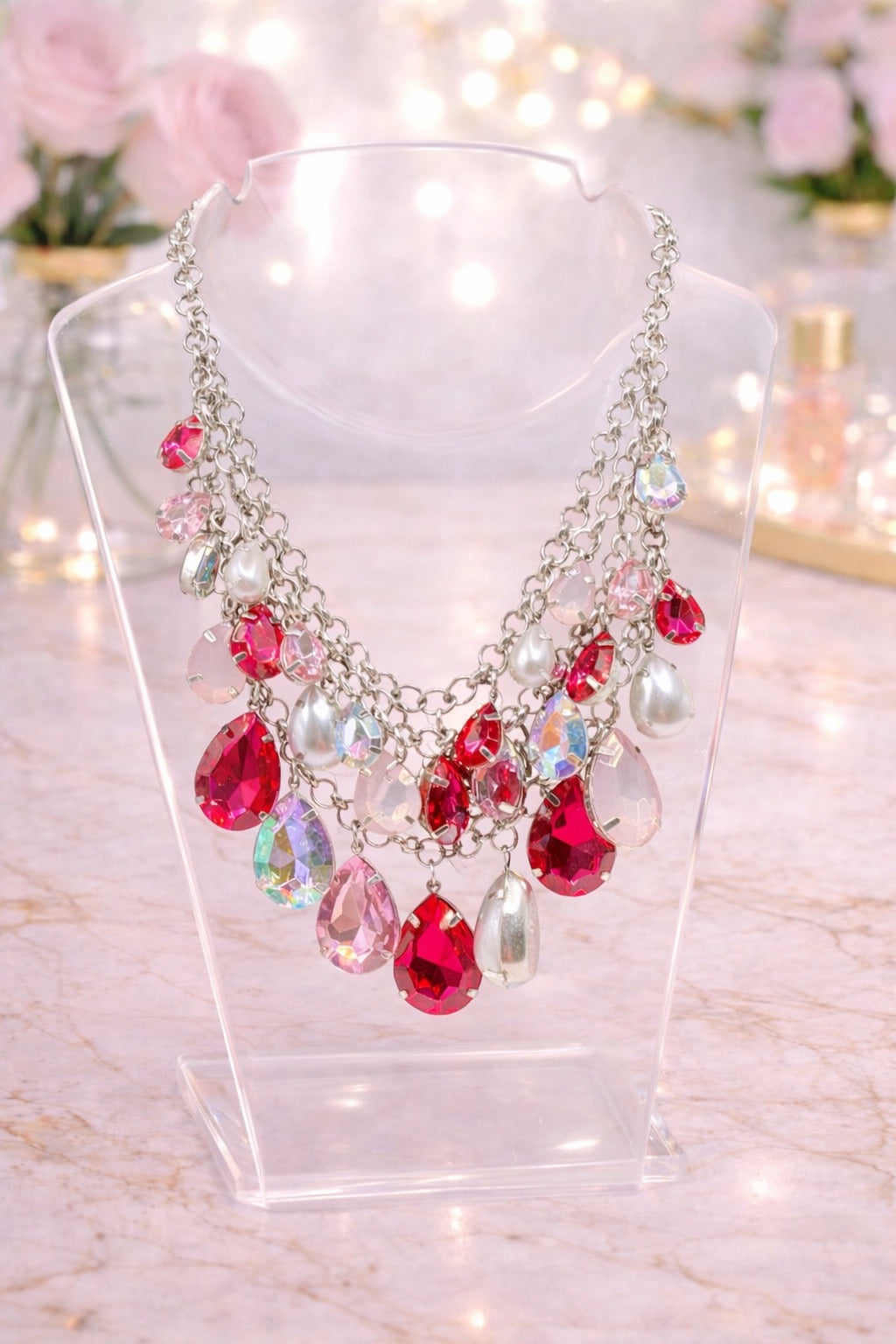 Pink Multi Teardrop Necklace
