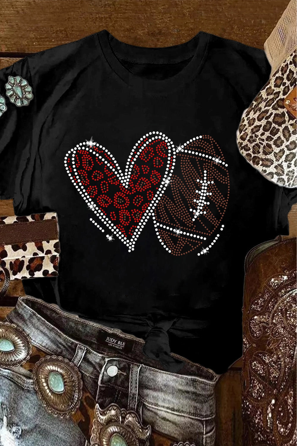 Denise Black Rhinestone Graphic Tee