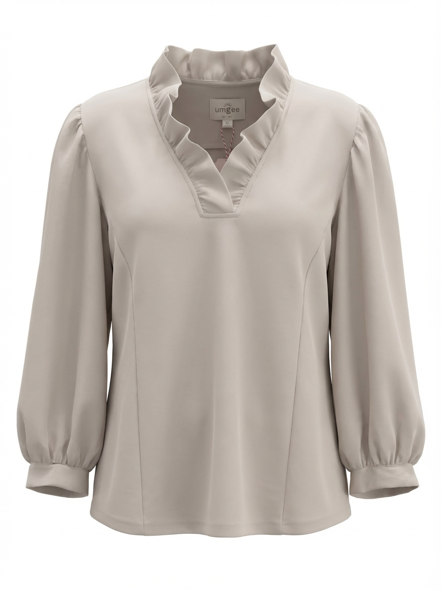 Claudia Taupe Top with Ruffle Collar