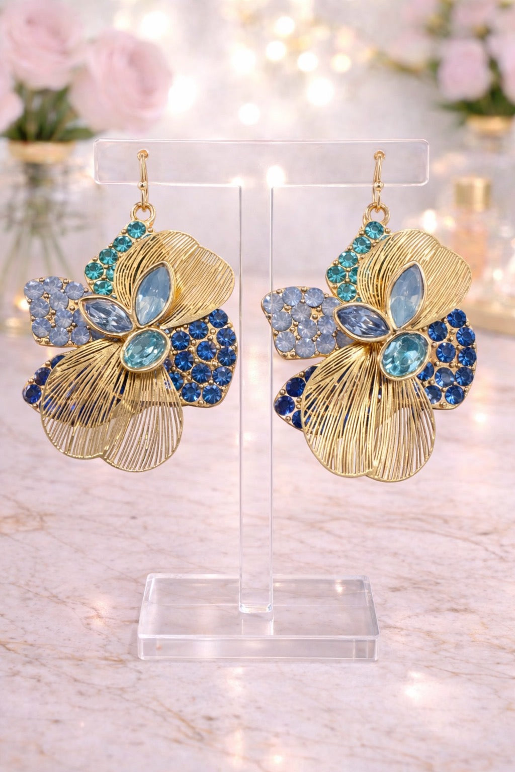 Blue Abstract Floral Earrings