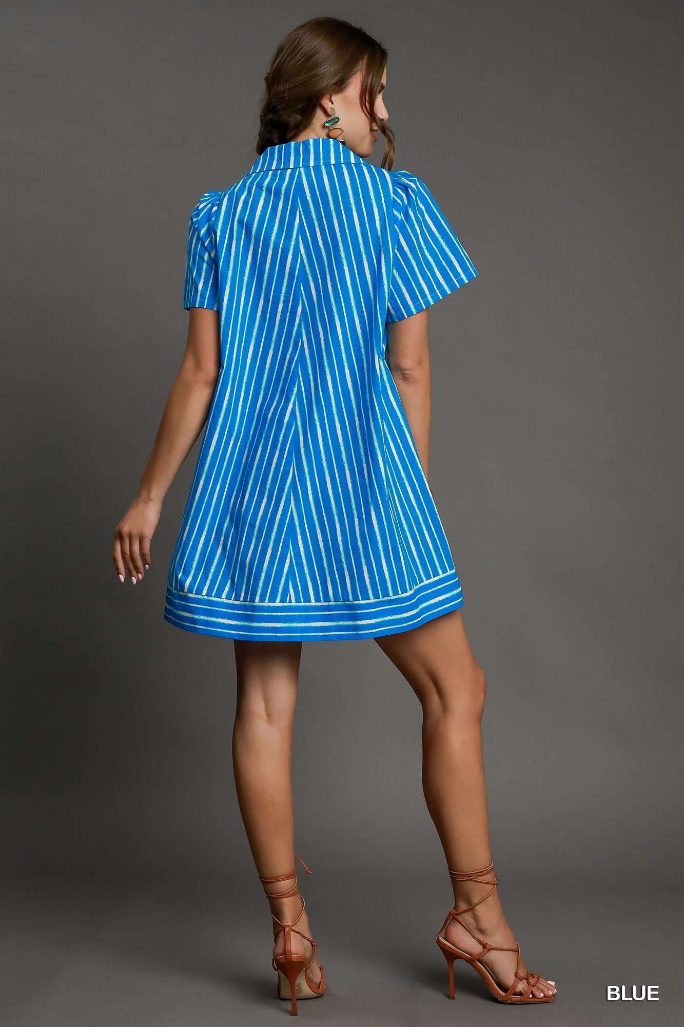 Marlowe Striped Collar Shirt Dress Blue