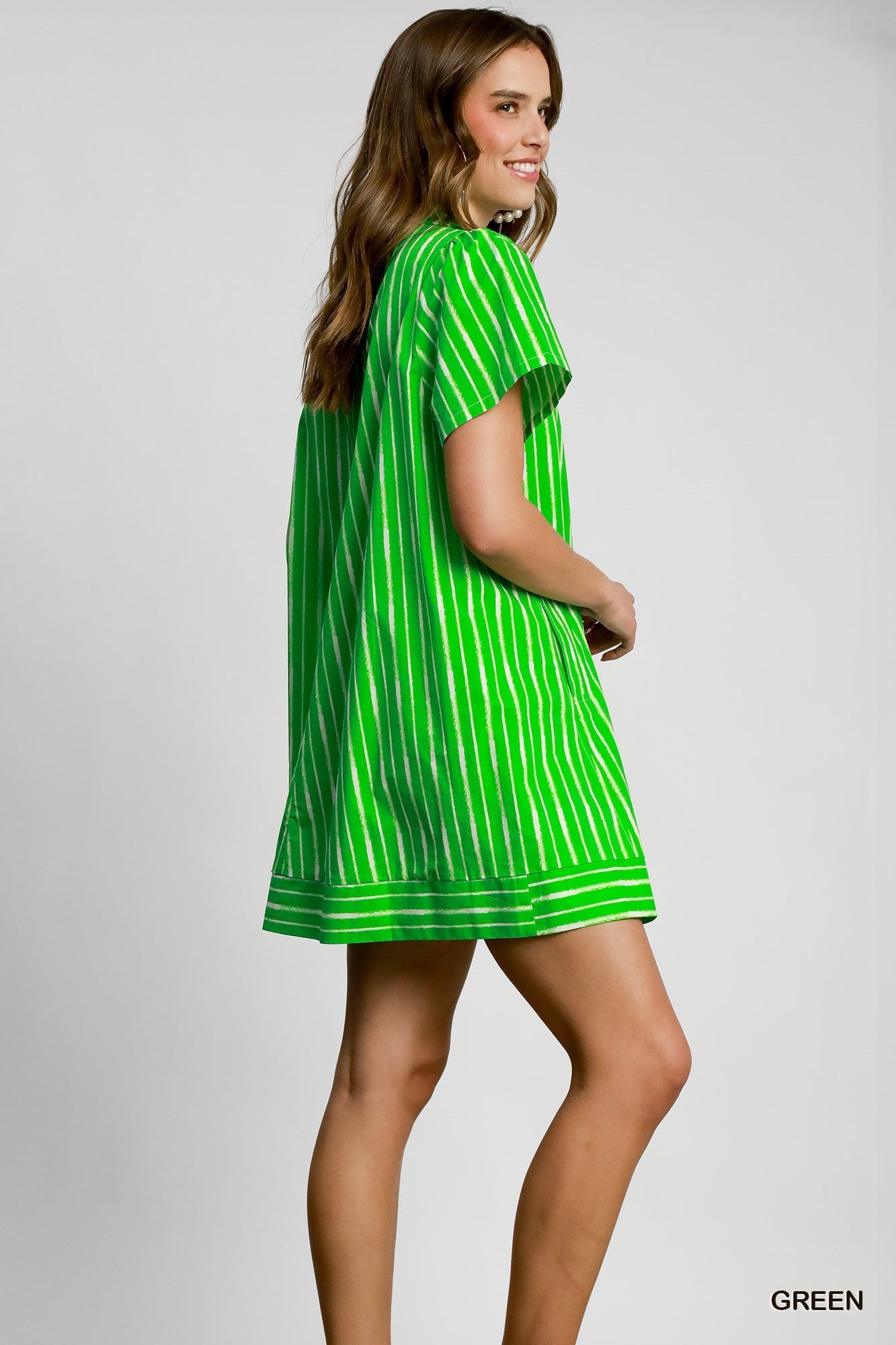 Marlowe Striped Collar Shirt Dress Green