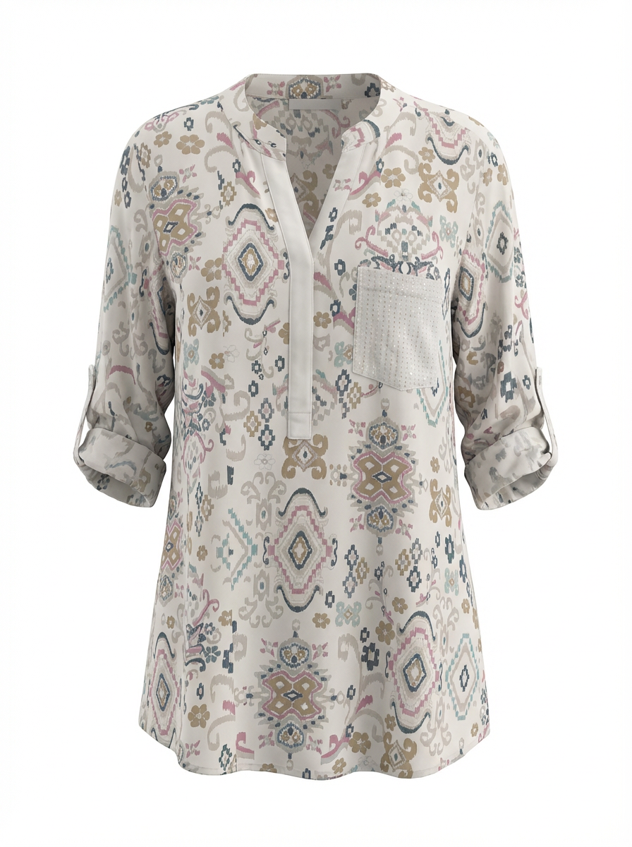 Paloma Printed One Pocket Sequin Top White Multi Color