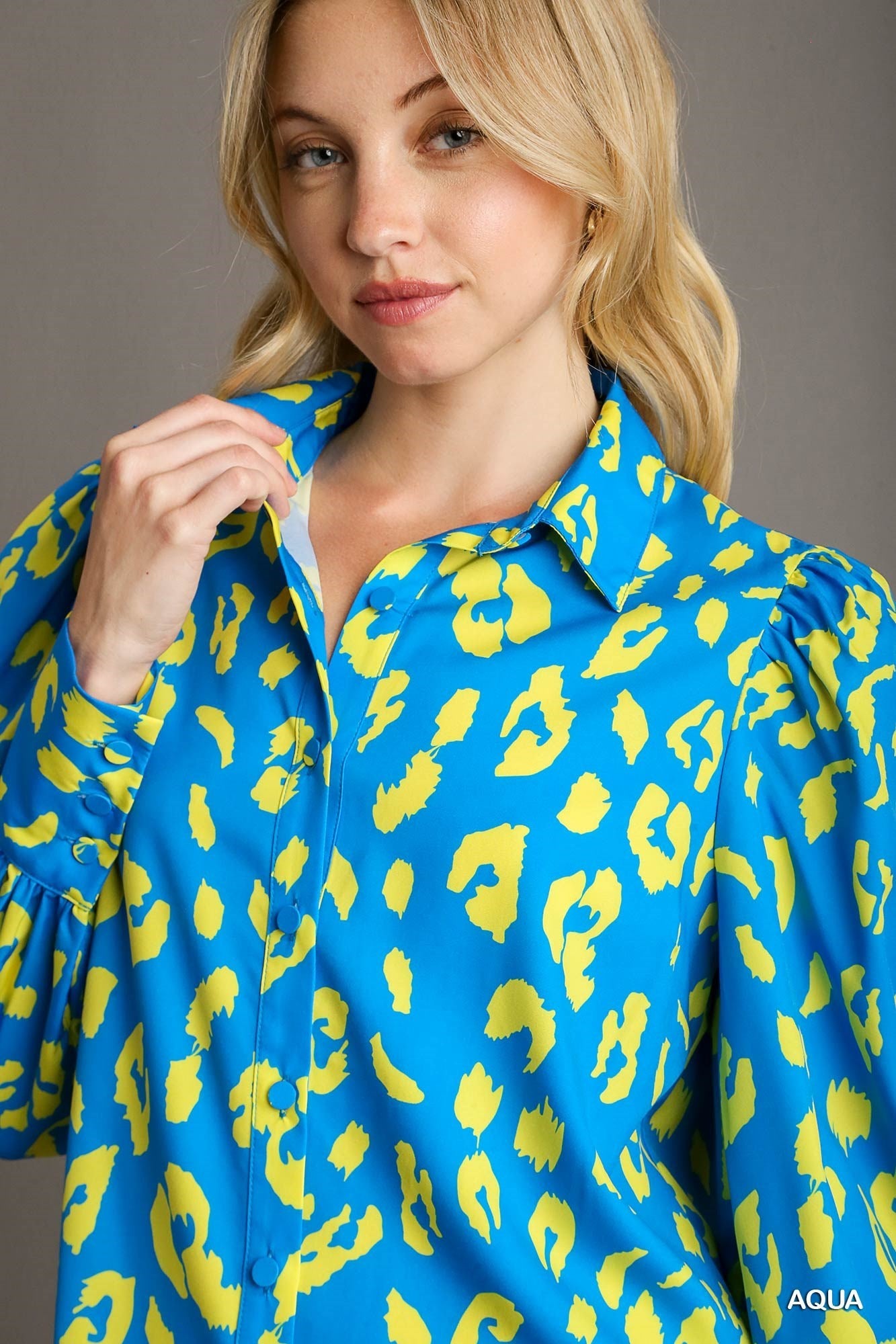 Kinsley Leopard Print Long Sleeve Top Aqua