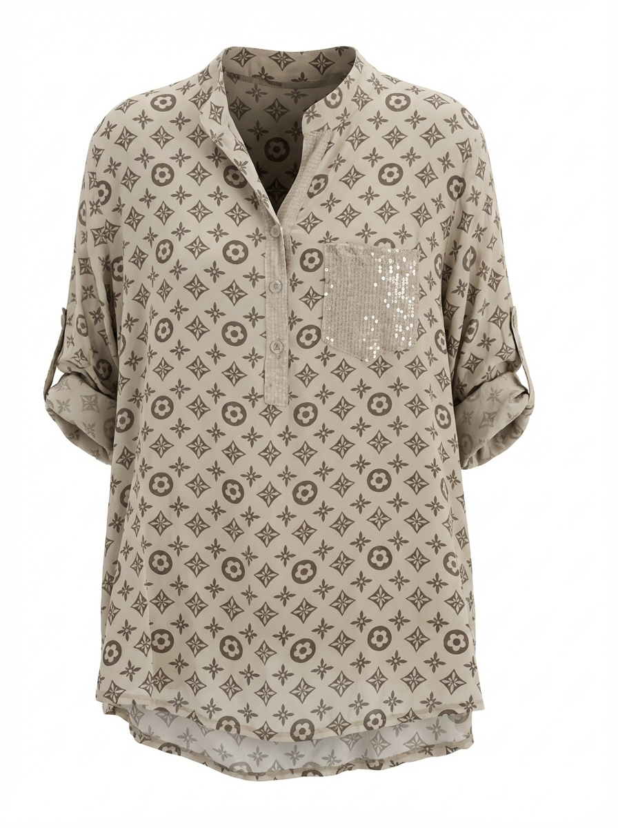 Paloma Printed One Pocket Sequin Top Cream Monogram
