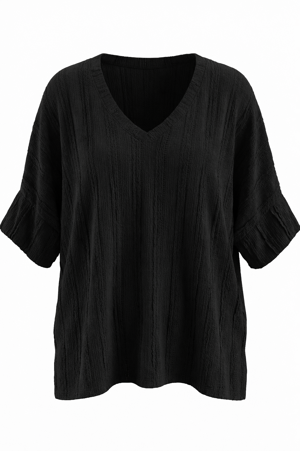 Rachel Textured V-Neck Pullover-Black