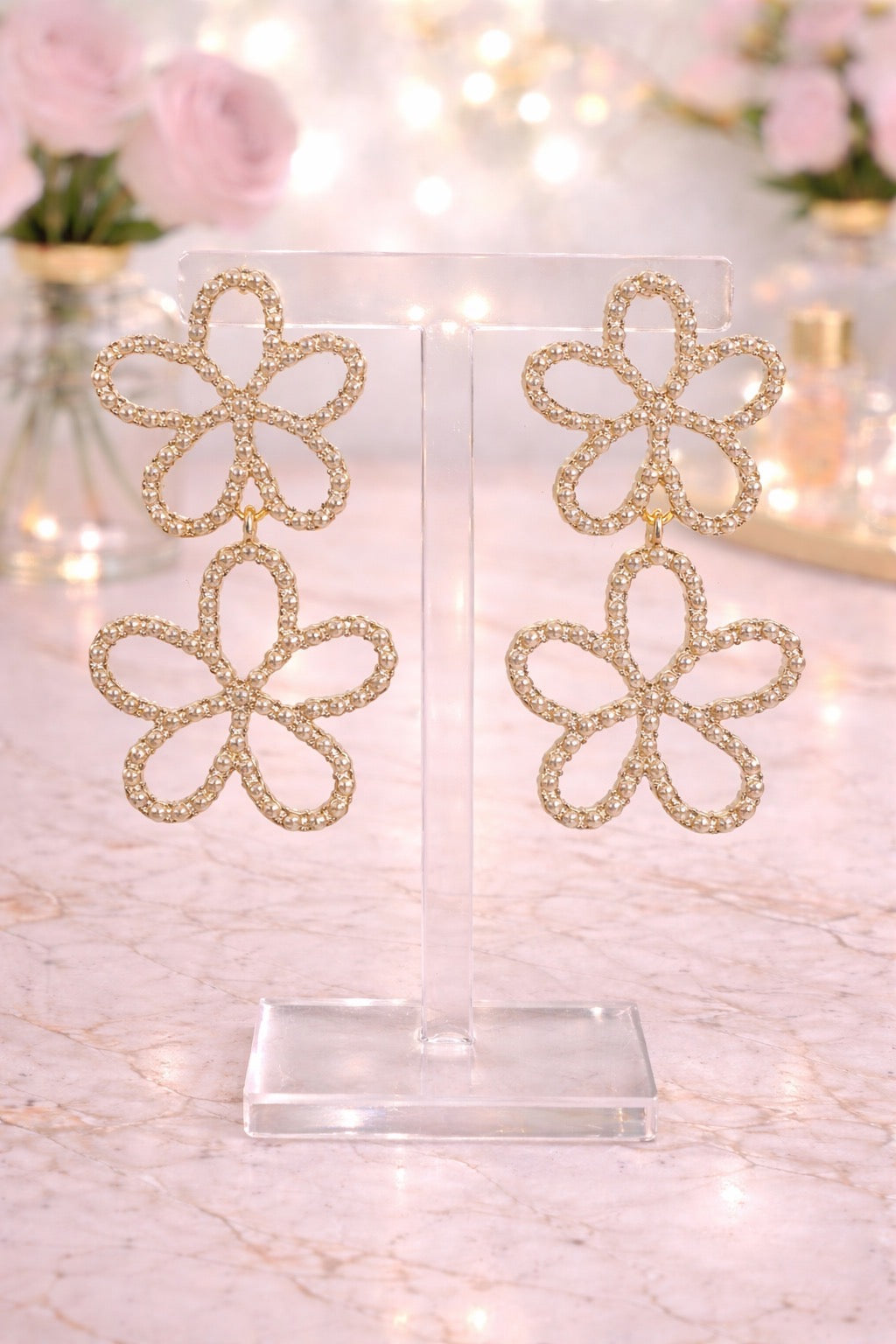 Gold Mini Pearl Flower Earrings