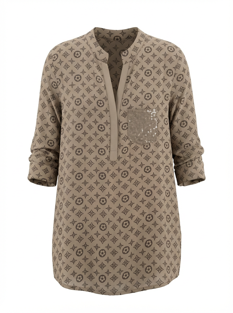 Paloma Printed One Pocket Sequin Top Brown Monogram