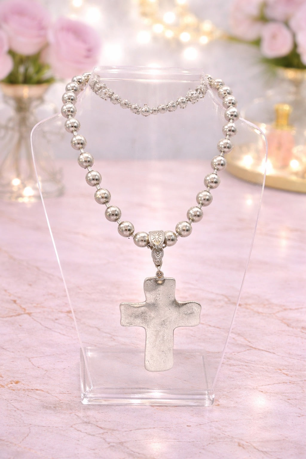 Hammered Silver Cross Necklace