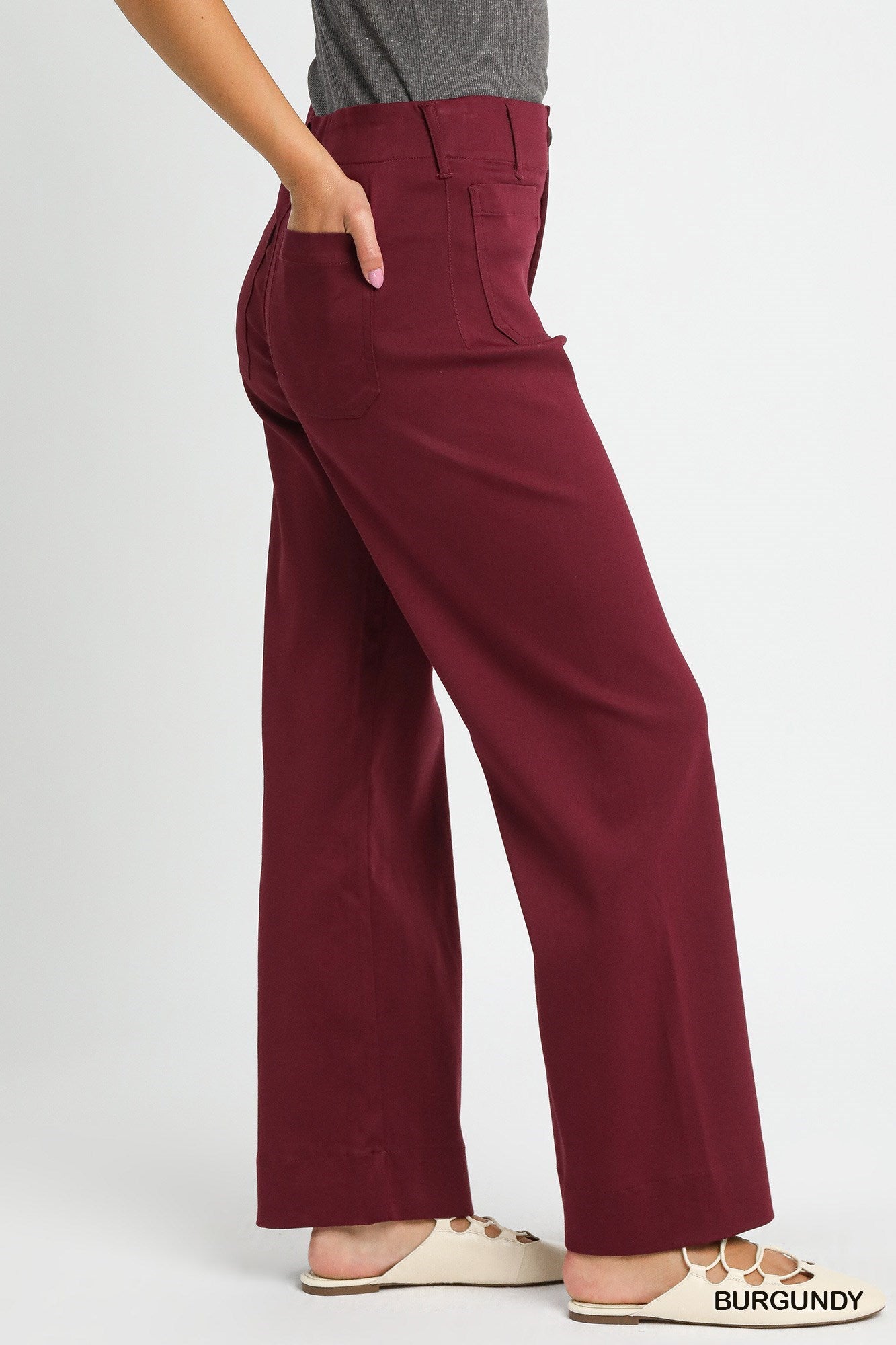 Natalie Button Stretched Pants Burgundy