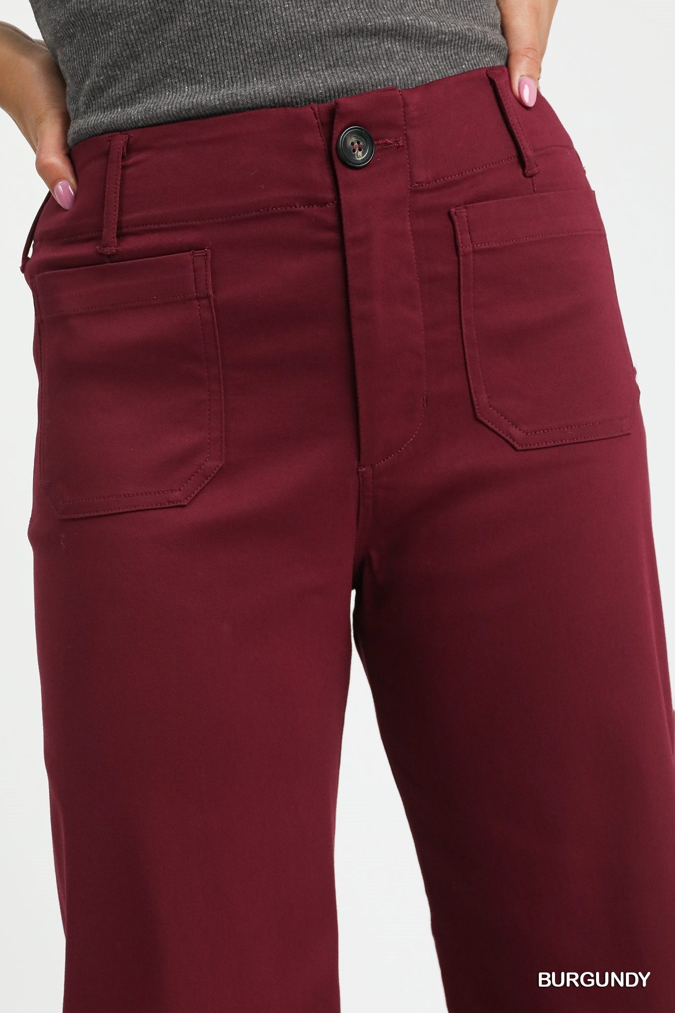 Natalie Button Stretched Pants Burgundy