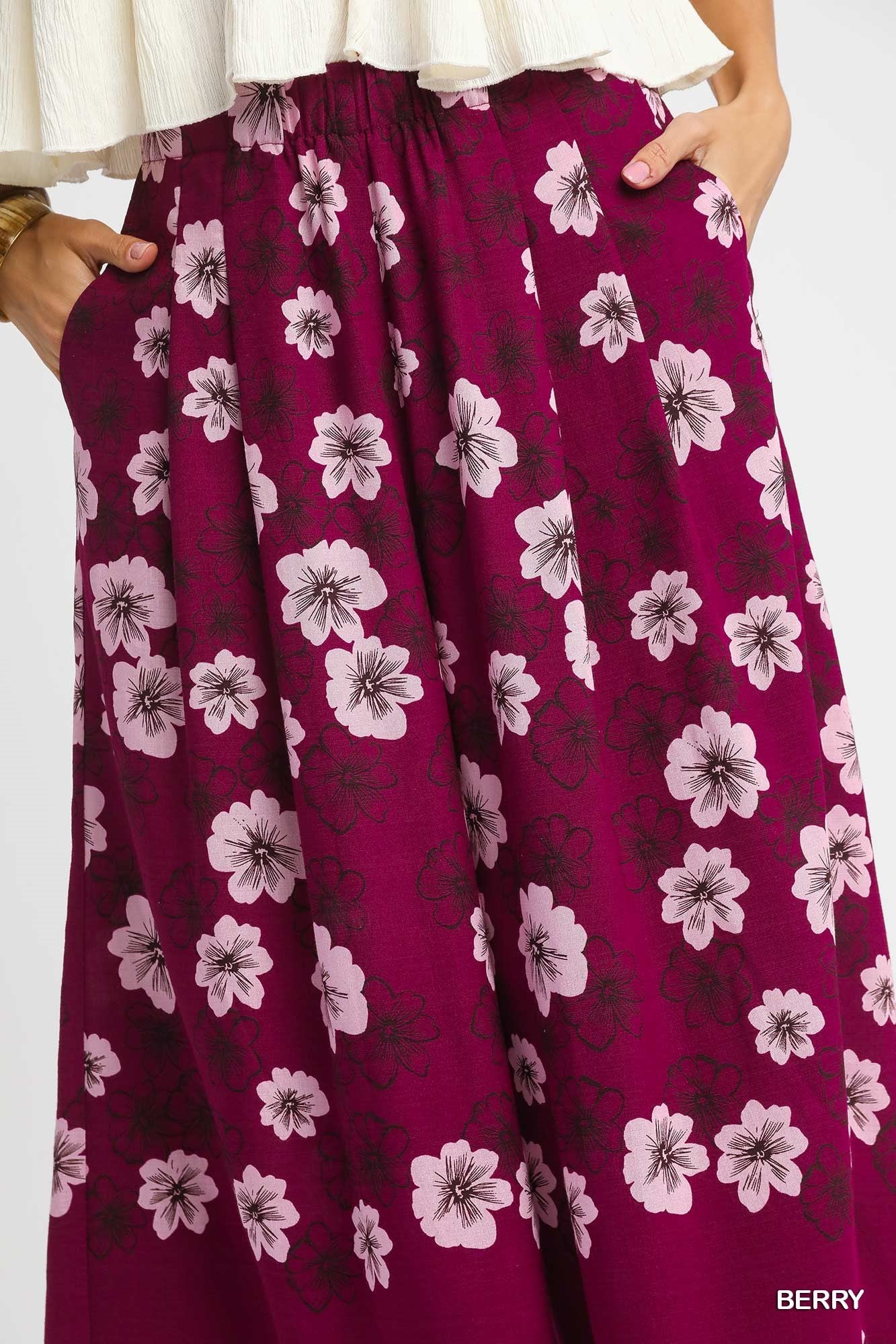 Scarlet Floral Wide-Leg Pants Berry