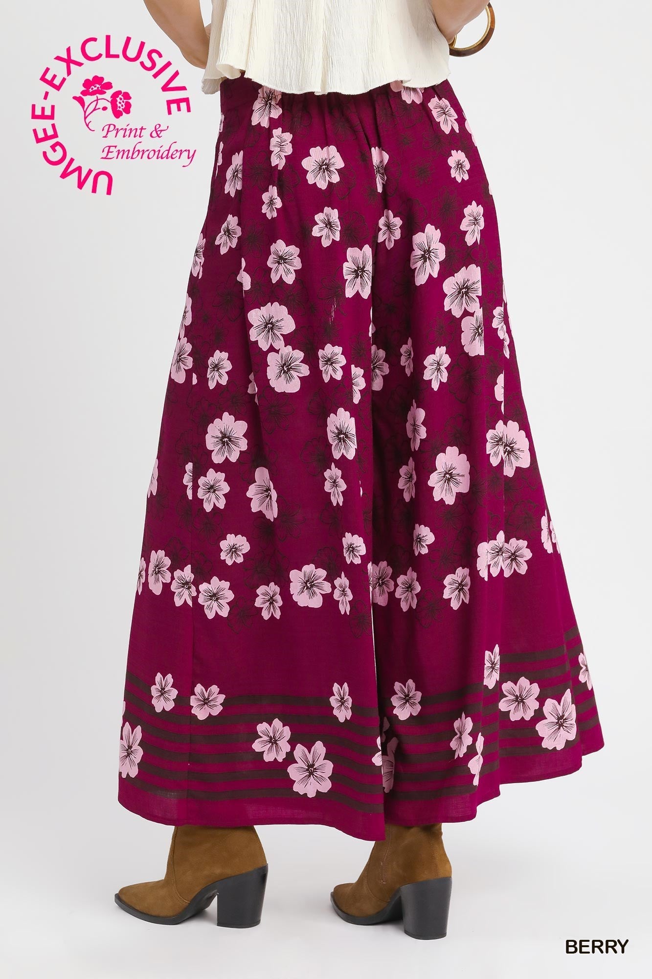 Scarlet Floral Wide-Leg Pants Berry