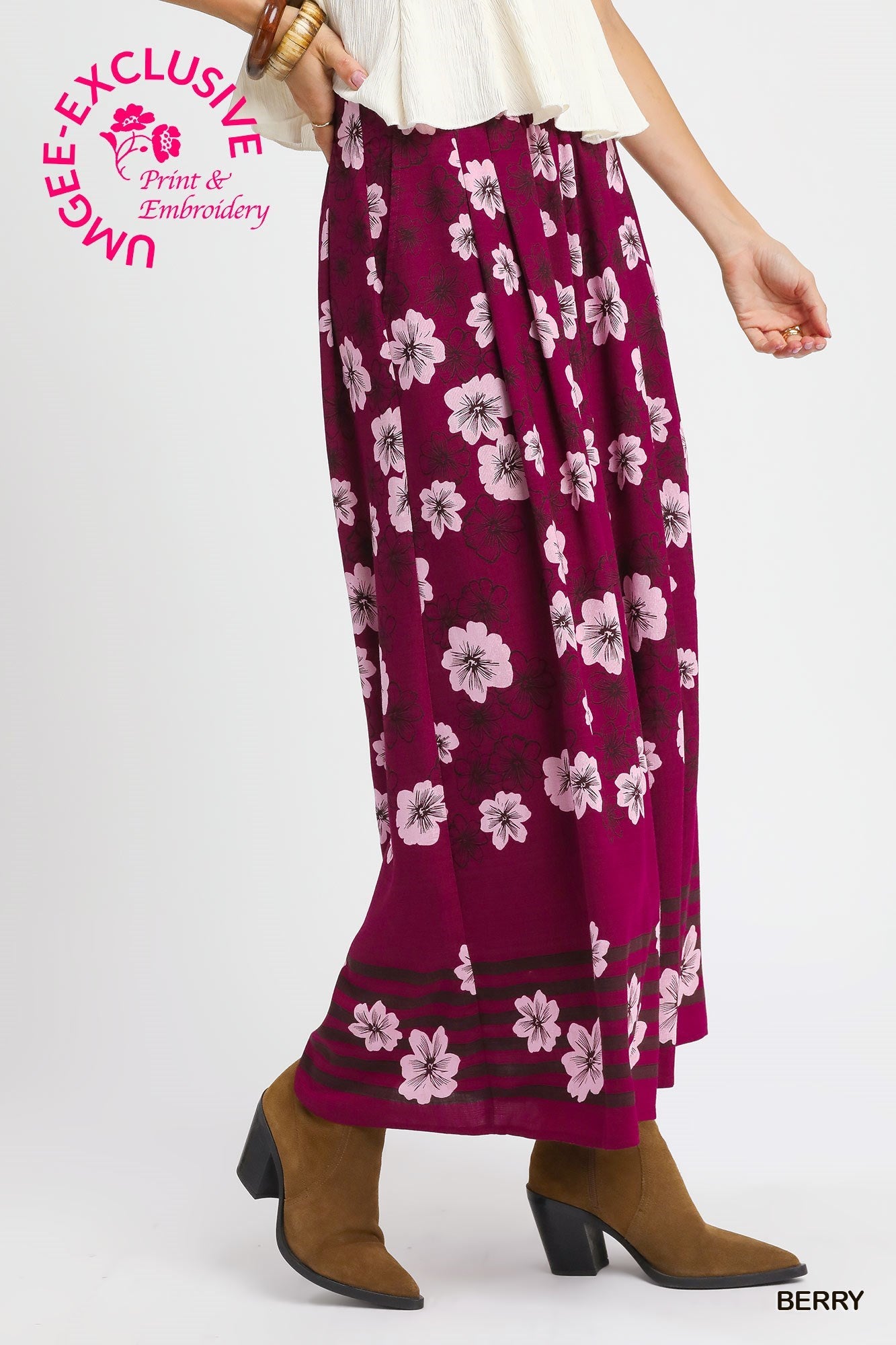 Scarlet Floral Wide-Leg Pants Berry