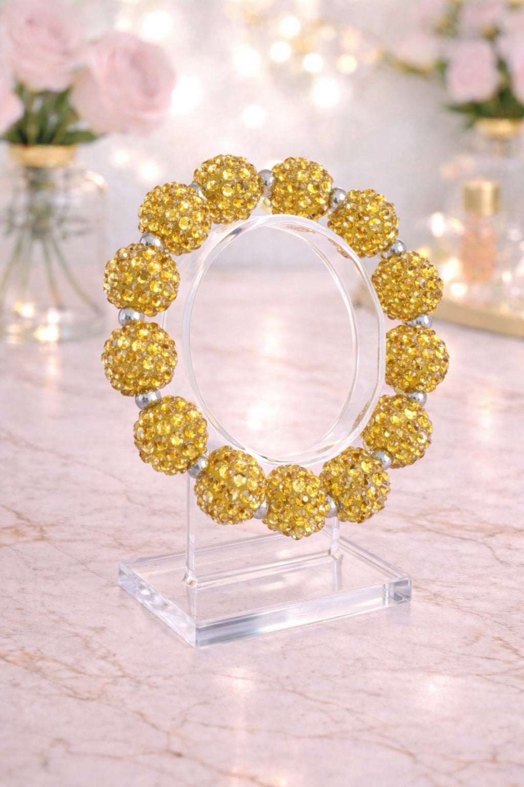 Yellow Large Crystal Bead Bracelet