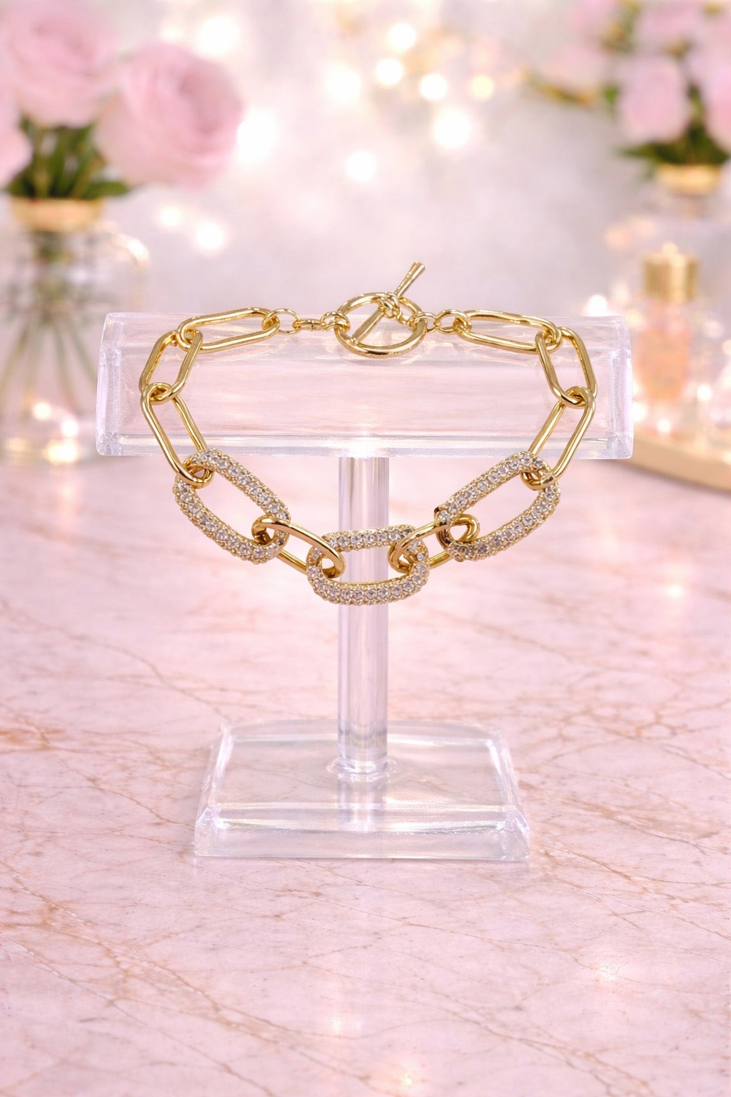Gold Crystal Chain Link Bracelet