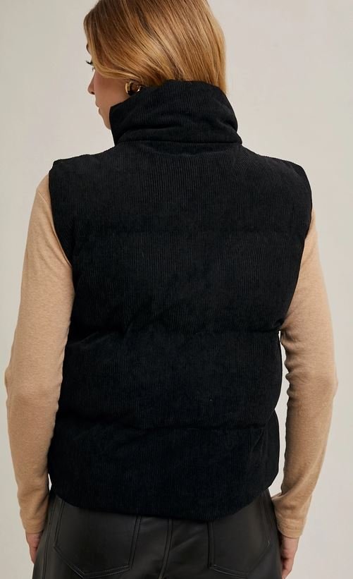 Corduroy Puffer Vest Zipper Front