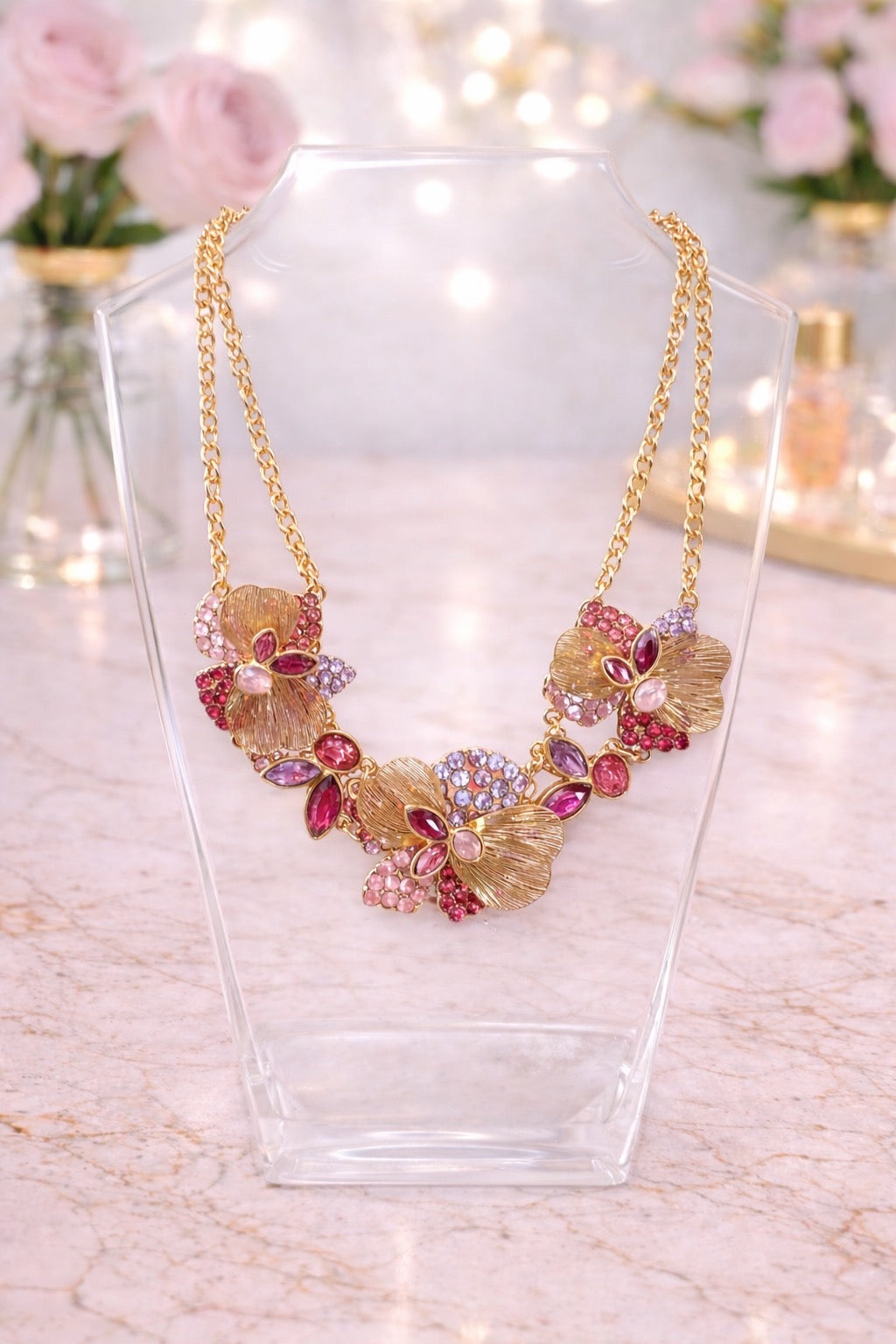 Pink Abstract Floral Necklace