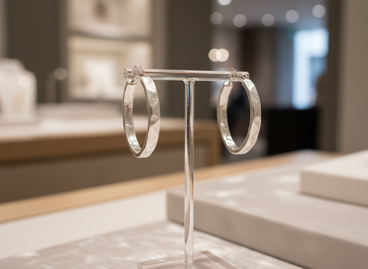 Silver Hammered Hoop Earrings