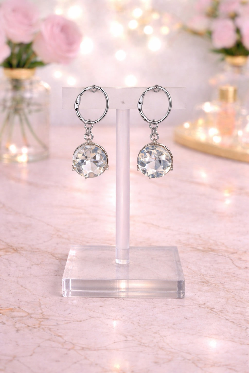 Clear Silver Circle Earrings
